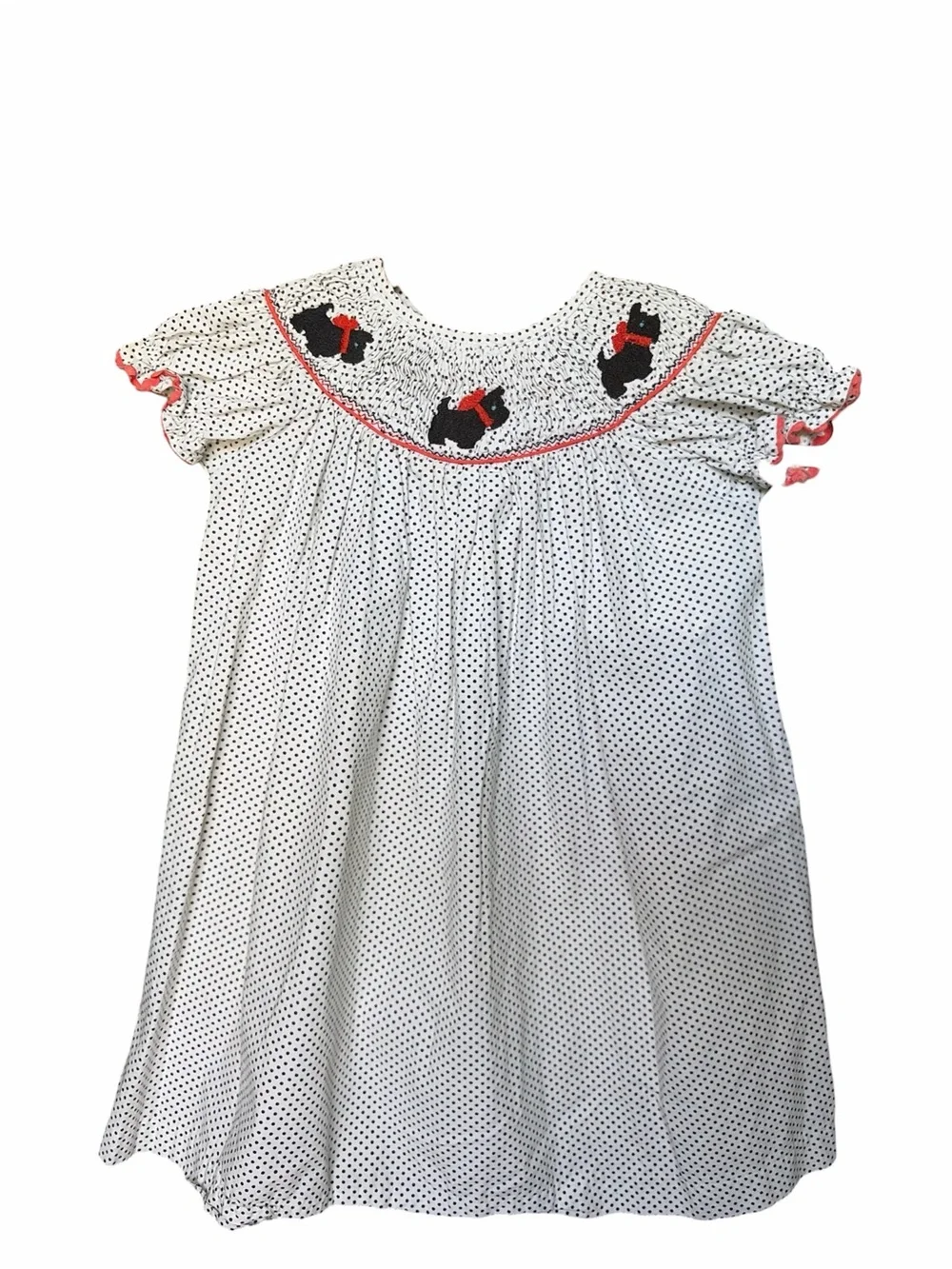 Marmellata 3T White Polkadot Smocked Bishop Dress with Scottish Terriers